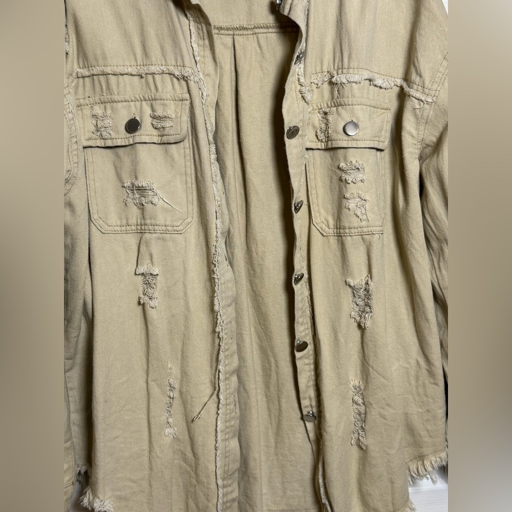 Distressed Tan Denim Jacket - Picture 3 of 11